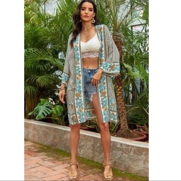 Boho Floral Print Kimono - Picture 2 of 5